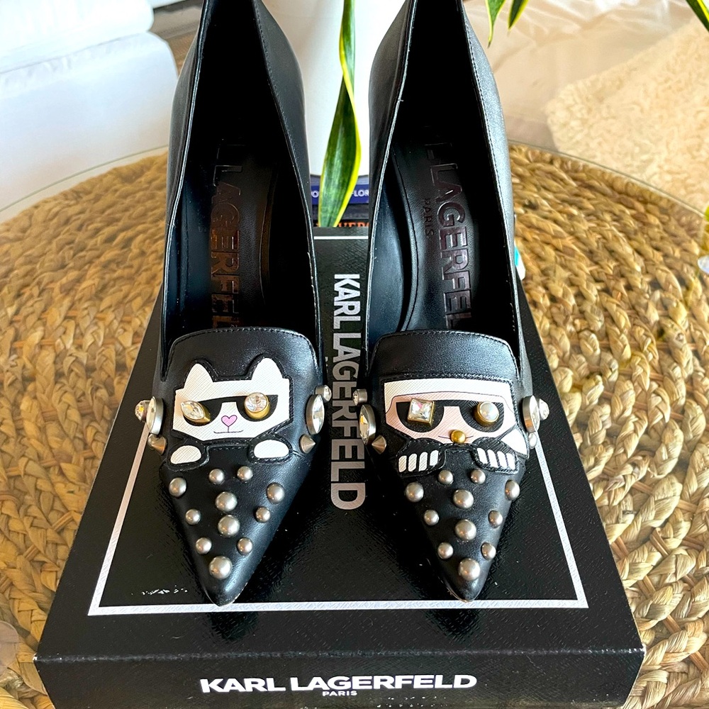 KARL LAGERFELD BLACK KITTY HEELS 7.5